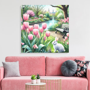 Pink Tulips at Park Canvas Print