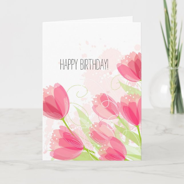 Pink Tulips Birthday Card (Front)