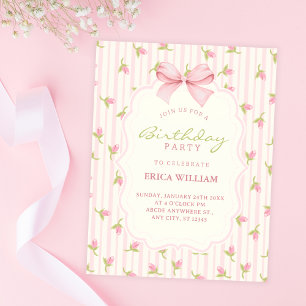 Pink tulips birthday invitation
