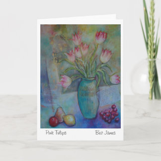 Pink Tulips blank greetings card original artwork