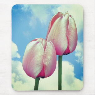 Pink Tulips Blue Sky Clouds Nature Mouse Mat