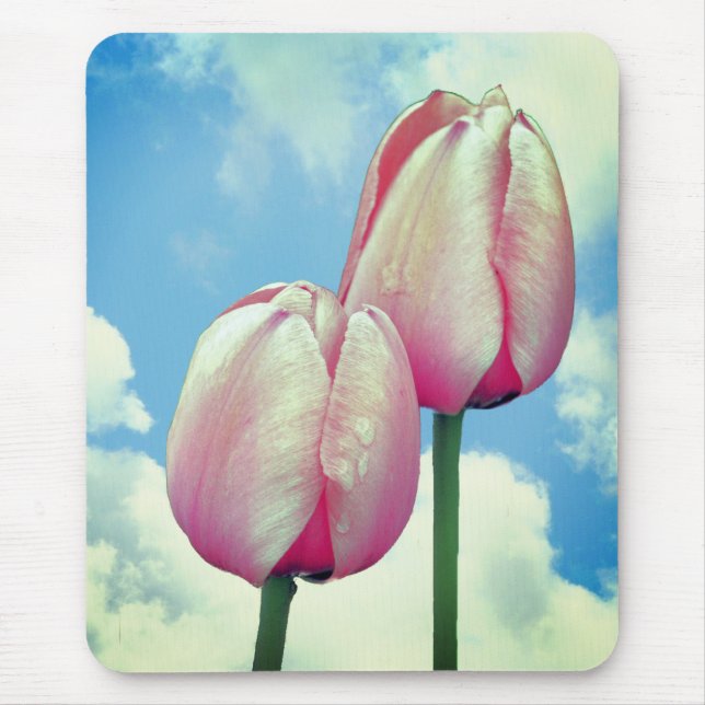 Pink Tulips Blue Sky Clouds Nature Mouse Mat (Front)