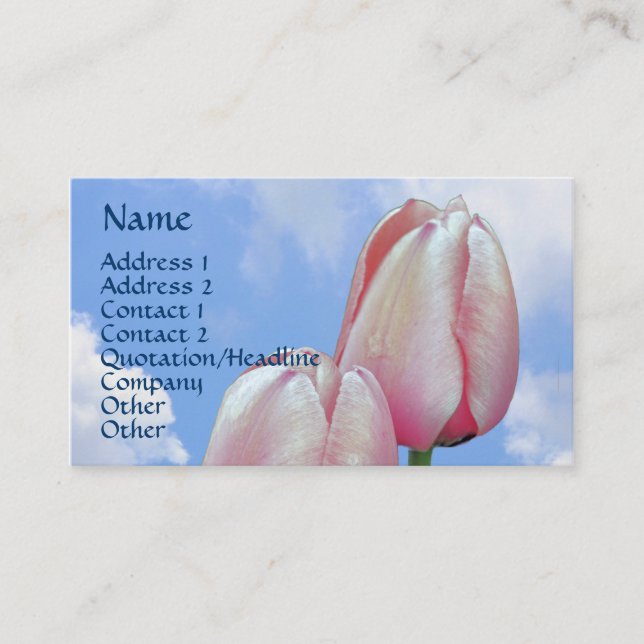 Pink Tulips Blue Sky Floral Business Card (Front)
