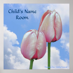 Pink Tulips Blue Sky Nature Kids Room Wall Poster