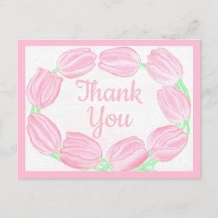 Pink Tulips Border ~Thank You Card