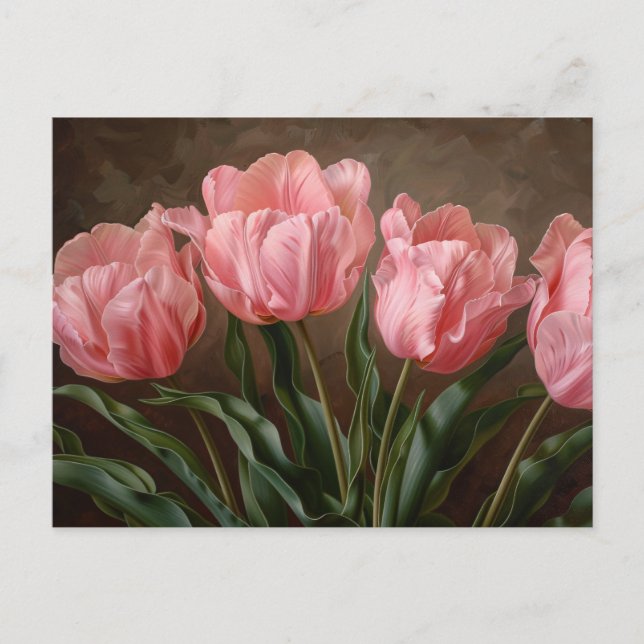 Pink Tulips Botanical Oil Painting Postcard (Front)