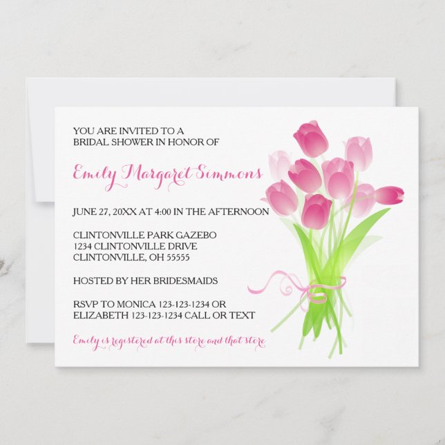Pink Tulips - Bridal Shower Invitation (Front)