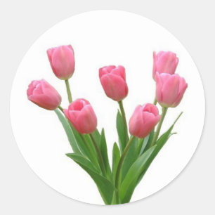 pink tulips - customisable classic round sticker