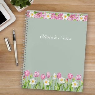 Pink Tulips & Daffodils Spring Flowers Notebook