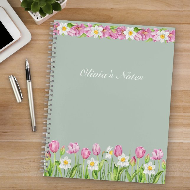 Pink Tulips & Daffodils Spring Flowers Notebook (Creator Uploaded)
