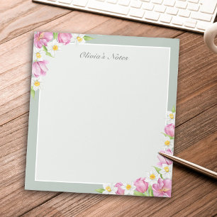 Pink Tulips & Daffodils Spring Flowers Notepad