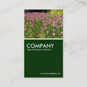 Pink Tulips - Dark Green Business Card
