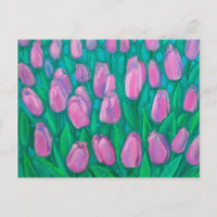 Pink Tulips Field, Spring Flowers Floral Painting