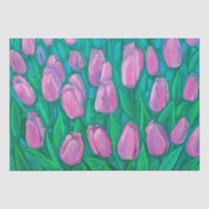 Pink Tulips Field, Spring Flowers Floral Painting  Tissue Paper