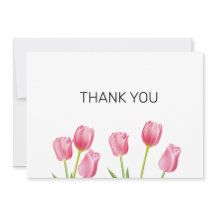 Pink Tulips Flat Thank You  Card