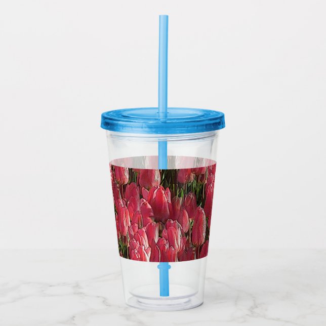 Pink Tulips Floral Acrylic Tumbler (Front)