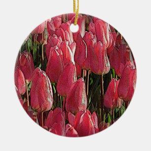 Pink Tulips Floral Ceramic Tree Decoration