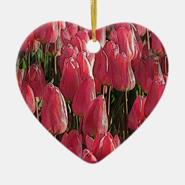 Pink Tulips Floral Ceramic Tree Decoration (Front)