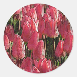 Pink Tulips Floral Classic Round Sticker