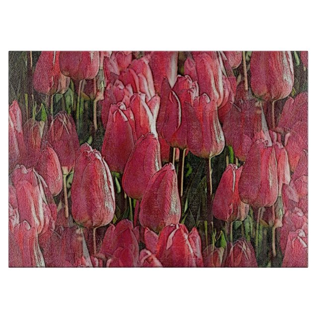 Pink Tulips Floral Cutting Board (Front)