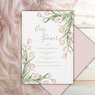 Pink Tulips Floral Elegant Baby Shower  Invitation