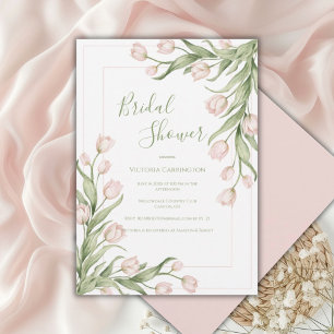Pink Tulips Floral Elegant Bridal Shower  Invitation