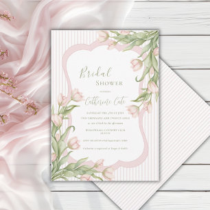 Pink Tulips Floral Elegant Vintage Bridal Shower Invitation