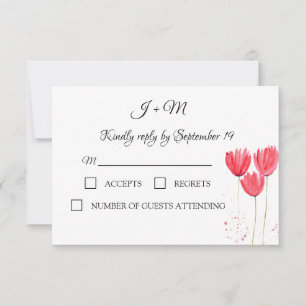 Pink Tulips Floral flowers Spring Wedding RSVP Card