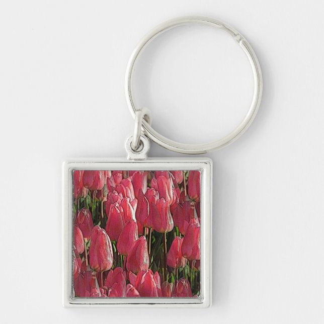 Pink Tulips Floral Key Ring (Front)