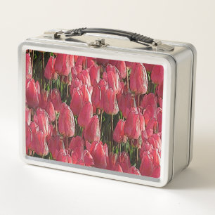 Pink Tulips Floral Metal Lunch Box