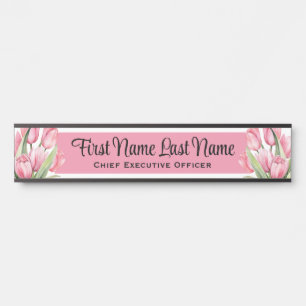 Pink Tulips Floral Office Door Signs Name Plate