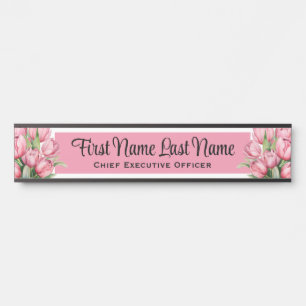 Pink Tulips Floral Office Door Signs Name Plate