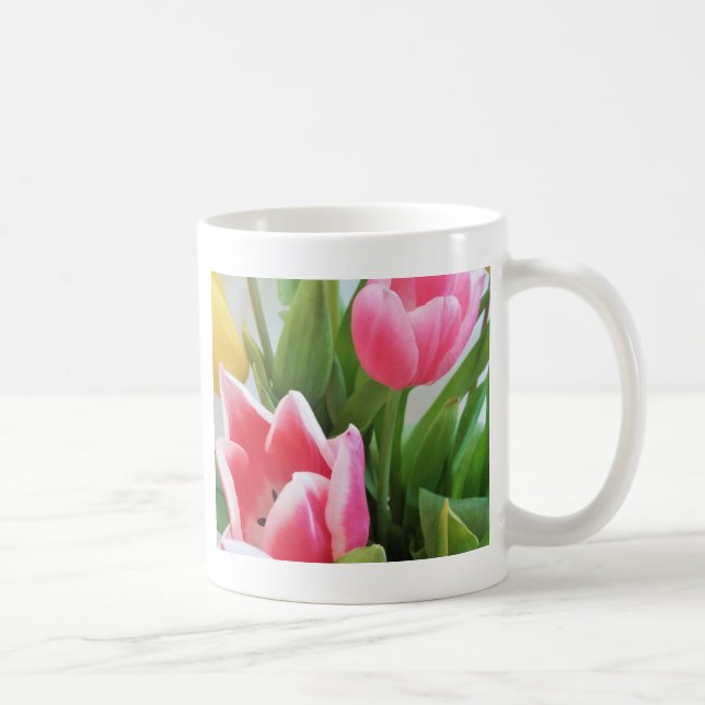Pink Tulips, Floral Spring Bouquet, Flowers Coffee Mug (Right)