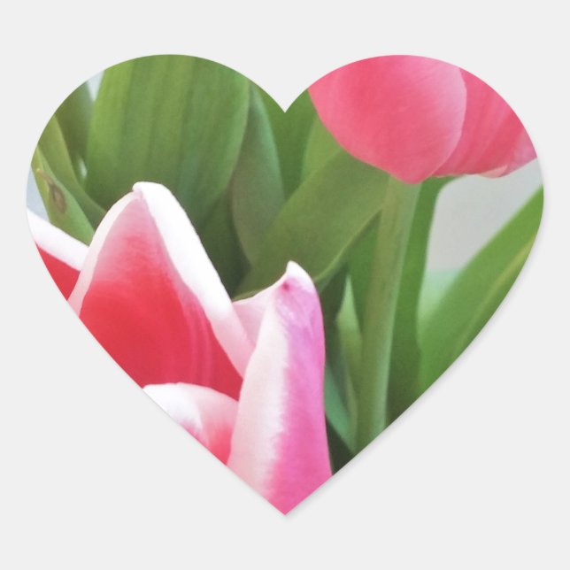 Pink Tulips, Floral Spring Bouquet, Flowers Heart Sticker (Front)