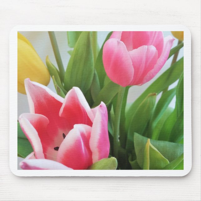 Pink Tulips, Floral Spring Bouquet, Flowers Mouse Mat (Front)