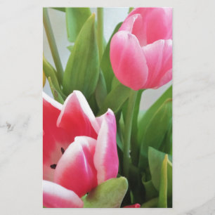 Pink Tulips, Floral Spring Bouquet, Flowers Stationery