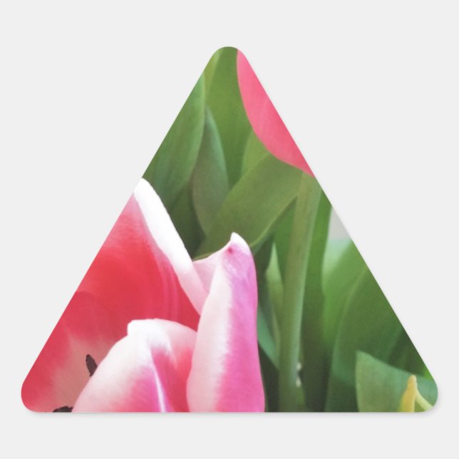 Pink Tulips, Floral Spring Bouquet, Flowers Triangle Sticker (Front)