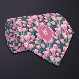 Pink Tulips Floral  Tie