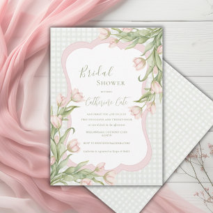 Pink Tulips Floral Vintage Sage Bridal Shower Invitation
