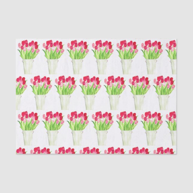 Pink Tulips floral watercolor elegant rustic Tissue Paper (Front)