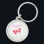 Pink Tulips floral watercolor elegant Wedding Key Ring<br><div class="desc">Pink tulips flowers watercolor keychain. Hand painted artwork. Pink Spring flowers design. Chic home décor. Perfect for Wedding favours. Personalise it with names and date.</div>