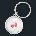 Pink Tulips floral watercolor elegant Wedding Key Ring<br><div class="desc">Pink tulips flowers watercolor keychain. Hand painted artwork. Pink Spring flowers design. Chic home décor. Perfect for Wedding favours. Personalise it with names and date.</div>