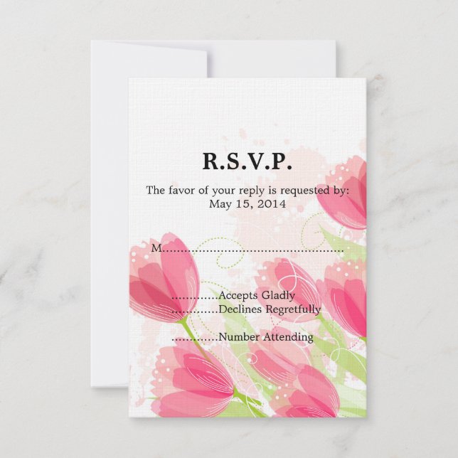 Pink Tulips Floral Wedding RSVP Card (Front)