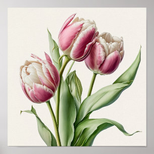 Pink Tulips Flower Art Print Poster