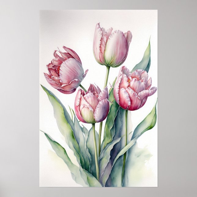 Pink Tulips Flower Art Print Poster (Front)