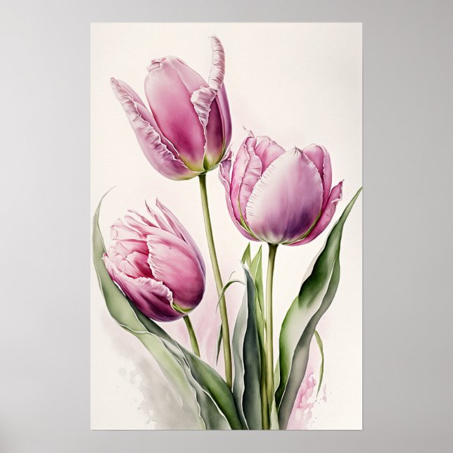 Pink Tulips Flower Art Print Poster (Front)