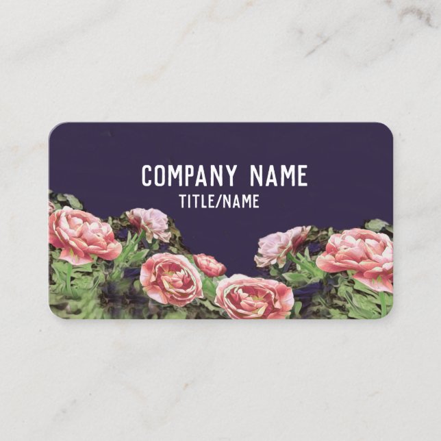 pink tulips flower on navy blue nature art  business card (Front)