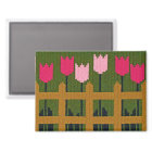 Pink Tulips Green Garden Artisan Crochet Print