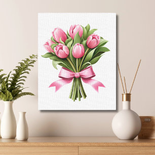 Pink Tulips Greenery Floral Flowers Canvas Print