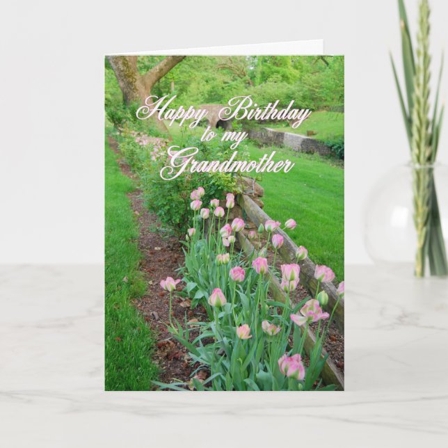 Pink Tulips Happy Birthday Grandmother Card (Front)